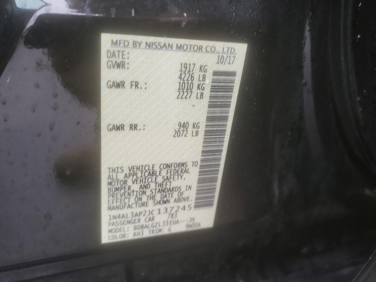 Photo 10 from auction – 2018 NISSAN ALTIMA with VIN 1N4AL3AP2JC137245