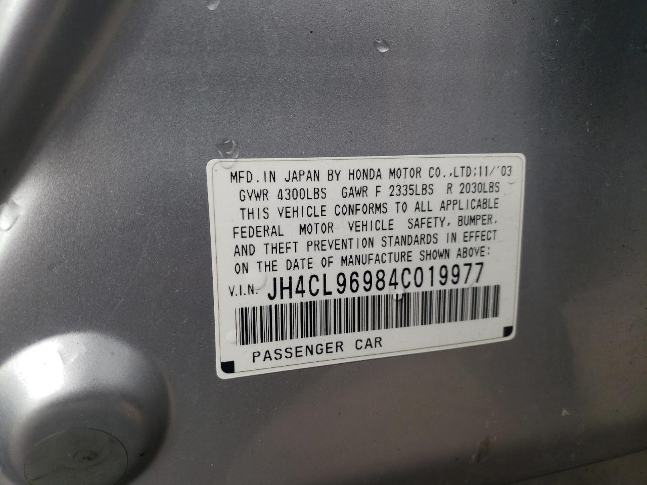 Photo 10 from auction – 2004 ACURA TSX with VIN JH4CL96984C019977