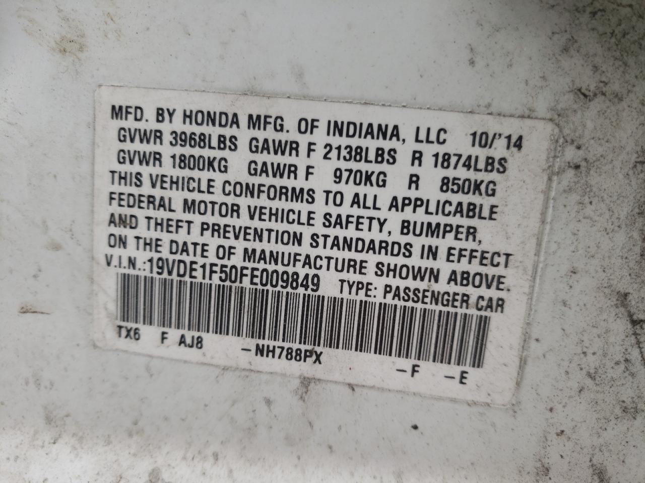 Photo 10 from auction – 2015 ACURA ILX 20 PRE with VIN 19VDE1F50FE009849