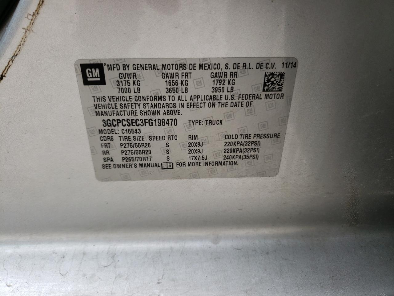 Photo 10 from auction – 2015 CHEVROLET SILVERADO with VIN 3GCPCSEC3FG198470