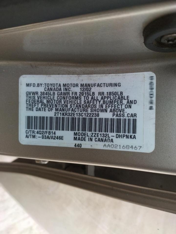 Photo 10 from auction – 2003 TOYOTA COROLLA MA with VIN 2T1KR32E13C122238
