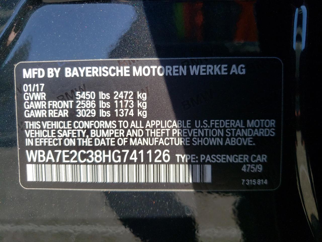 Photo 10 from auction – 2017 BMW 740 I with VIN WBA7E2C38HG741126