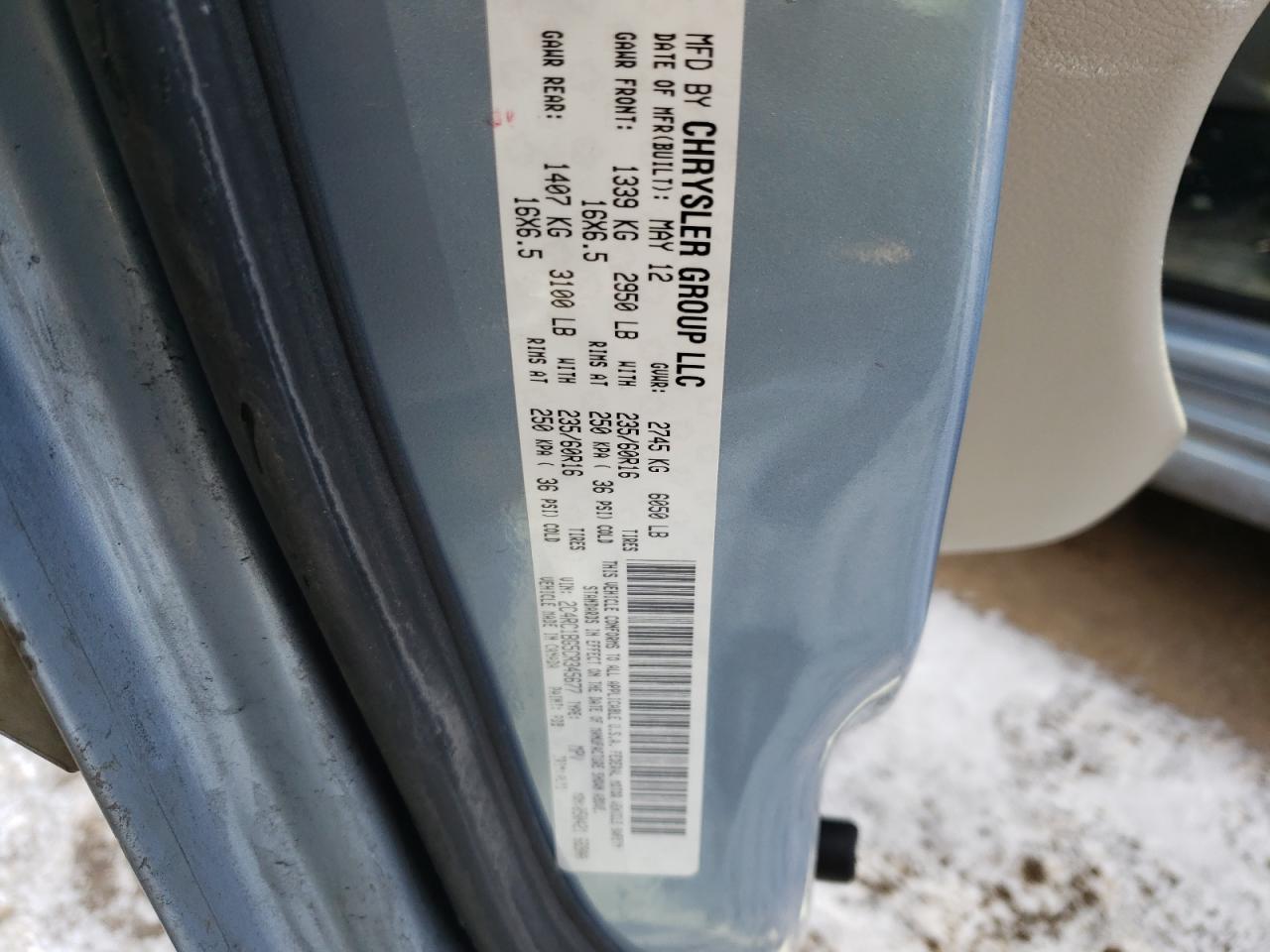 Photo 10 from auction – 2012 CHRYSLER TOWN & COU with VIN 2C4RC1BG5CR345677