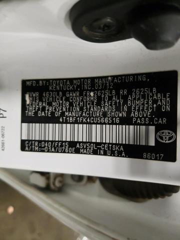Photo 10 from auction – 2012 TOYOTA CAMRY BASE with VIN 4T1BF1FK4CU566516