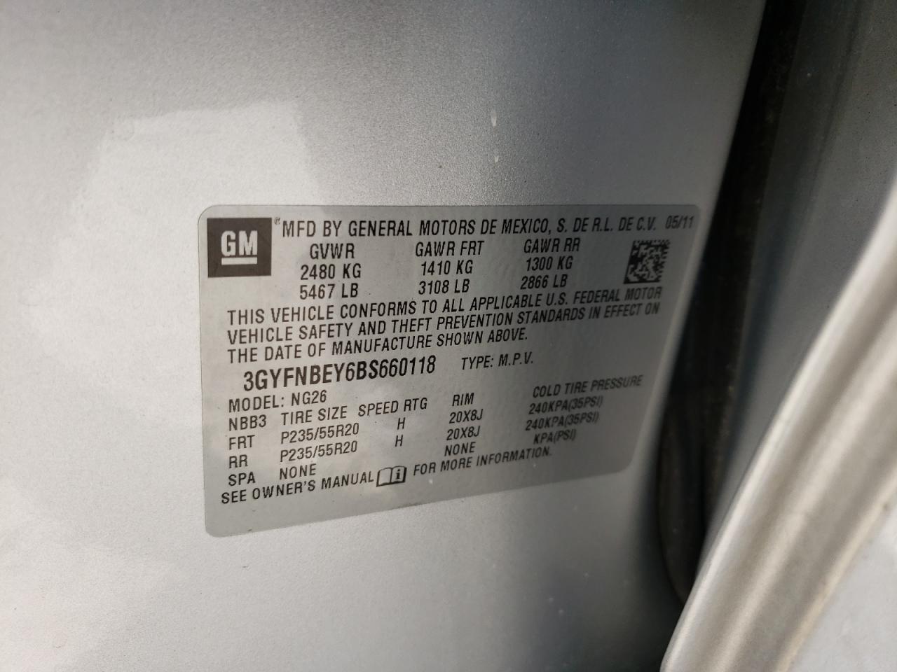 Photo 10 from auction – 2011 CADILLAC SRX PERFOR with VIN 3GYFNBEY6BS660118