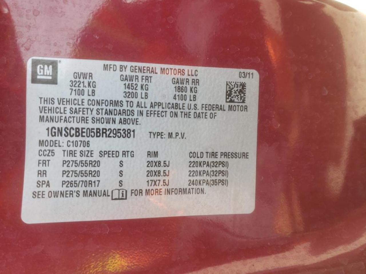 Photo 10 from auction – 2011 CHEVROLET TAHOE C150 with VIN 1GNSCBE05BR295381