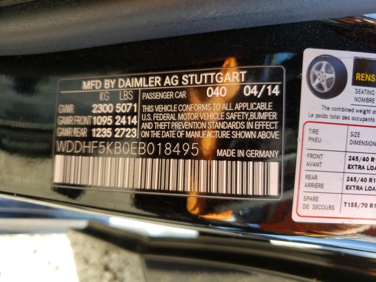 Photo 10 from auction – 2014 MERCEDES-BENZ E 350 with VIN WDDHF5KB0EB018495