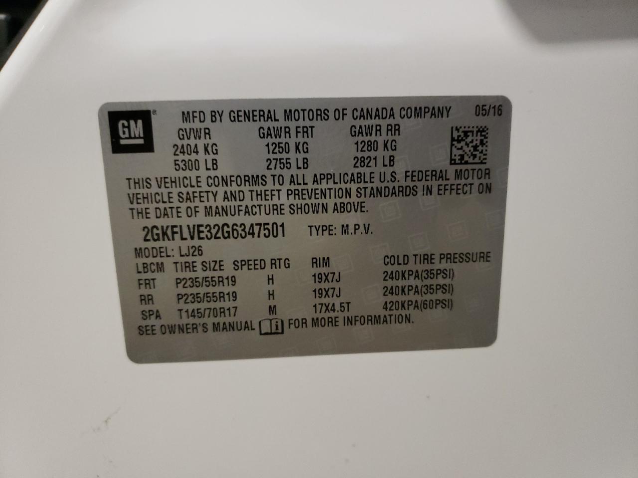 Photo 10 from auction – 2016 GMC TERRAIN DE with VIN 2GKFLVE32G6347501