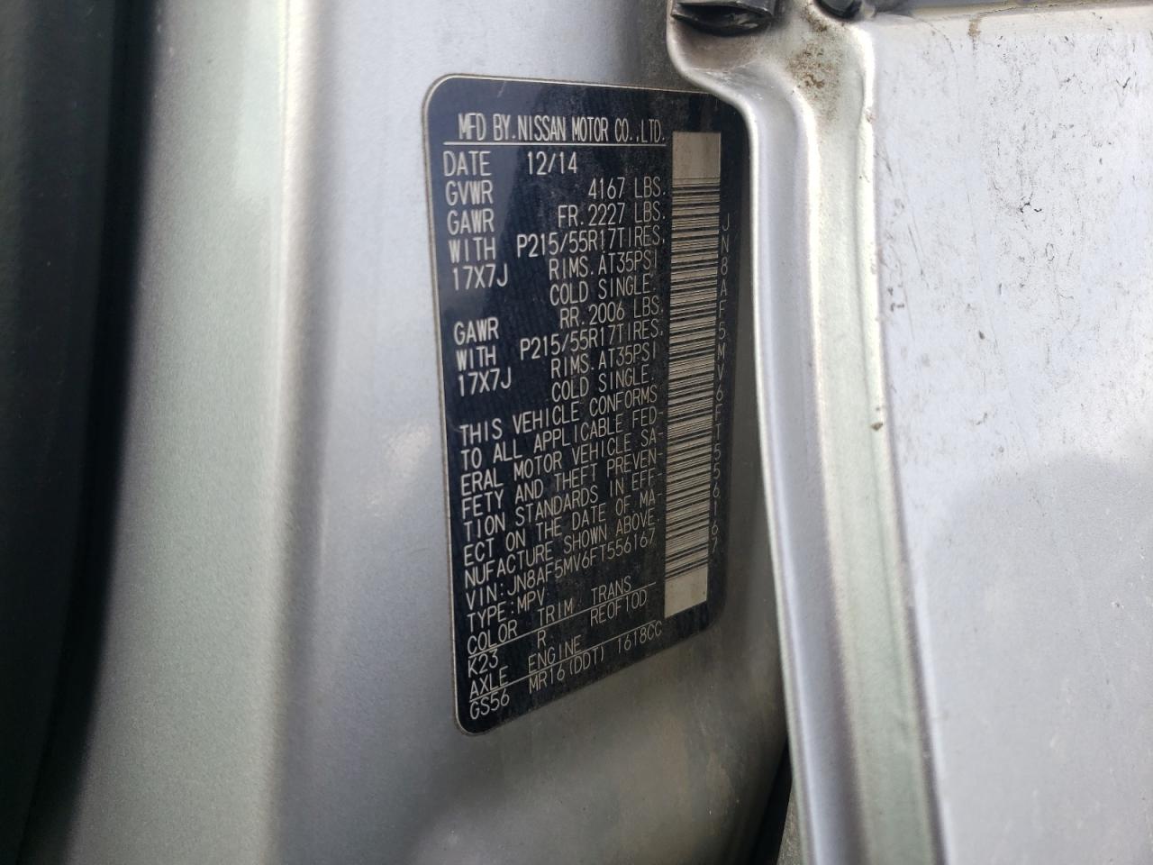Photo 10 from auction – 2015 NISSAN JUKE S with VIN JN8AF5MV6FT556167