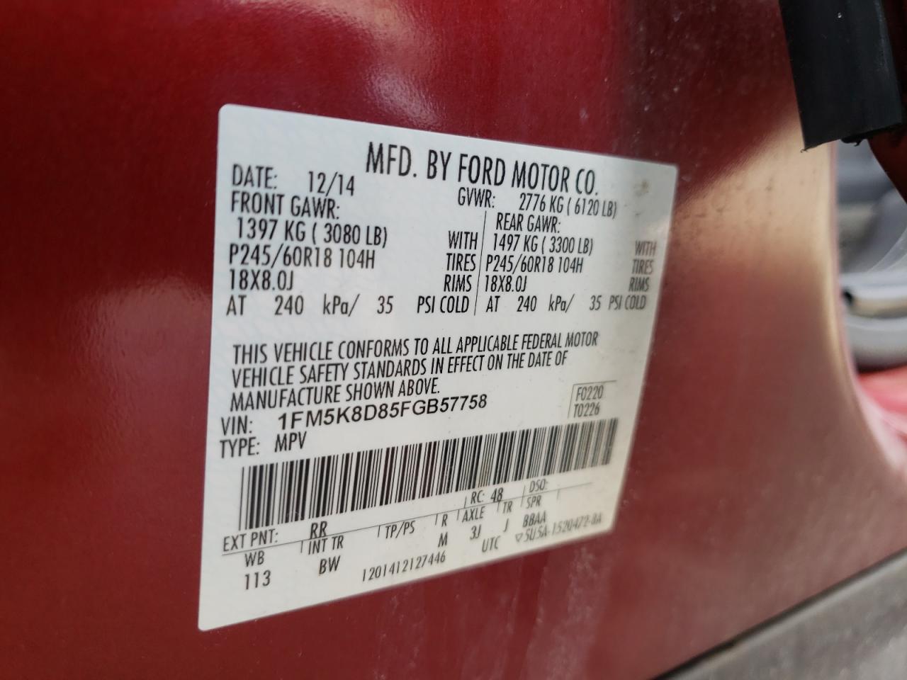 Photo 10 from auction – 2015 FORD EXPLORER X with VIN 1FM5K8D85FGB57758