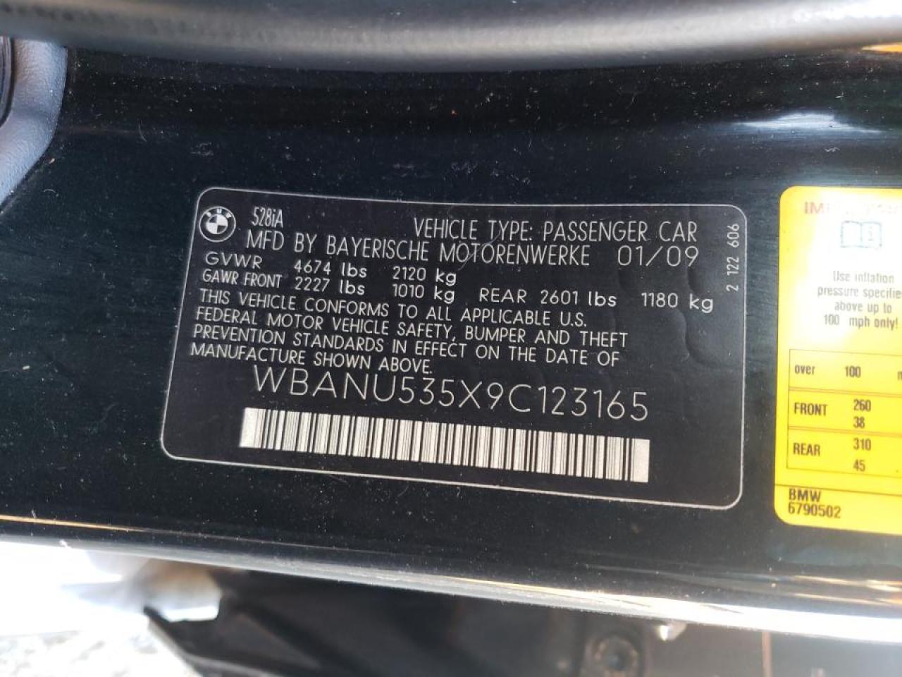 Photo 10 from auction – 2009 BMW 528 I with VIN WBANU535X9C123165
