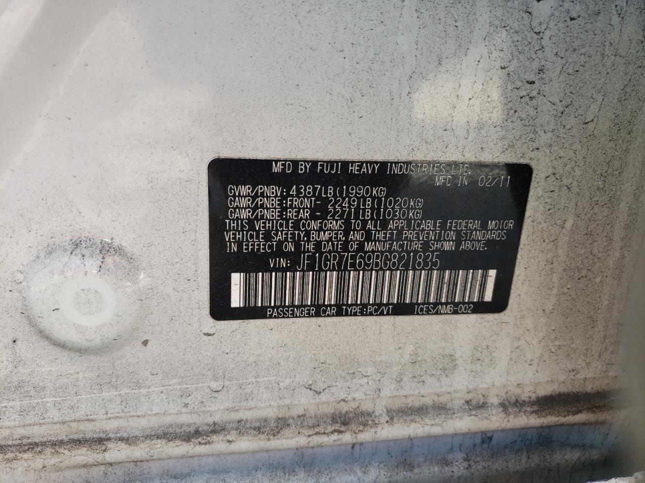 Photo 10 from auction – 2011 SUBARU IMPREZA WR with VIN JF1GR7E69BG821835