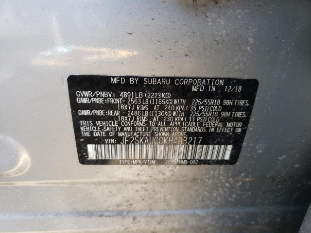 Photo 10 from auction – 2019 SUBARU FORESTER L with VIN JF2SKAUC0KH483217