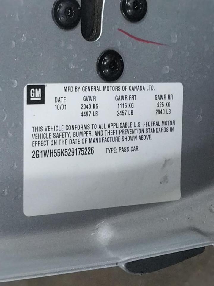 Photo 10 from auction – 2002 CHEVROLET IMPALA LS with VIN 2G1WH55K529175226