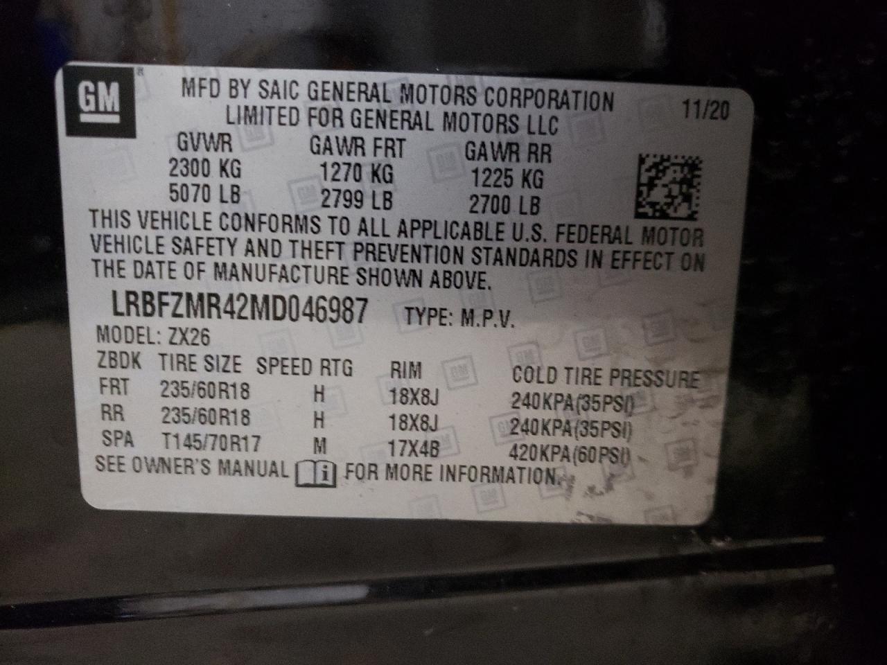 Фото 10 с аукциона – 2021 BUICK ENVISION P с VIN LRBFZMR42MD046987