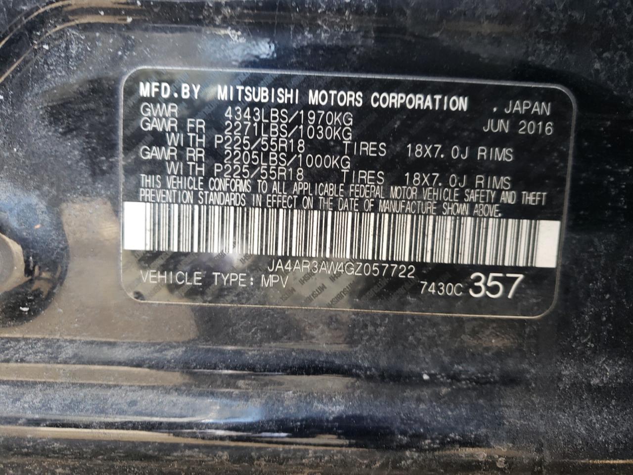 Photo 10 from auction – 2016 MITSUBISHI OUTLANDER with VIN JA4AR3AW4GZ057722