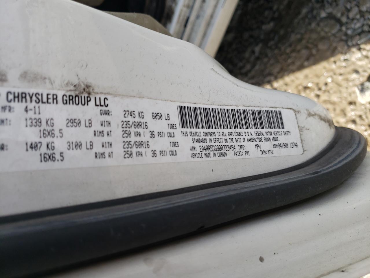 Photo 10 from auction – 2011 CHRYSLER TOWN & COU with VIN 2A4RR5DG9BR723494