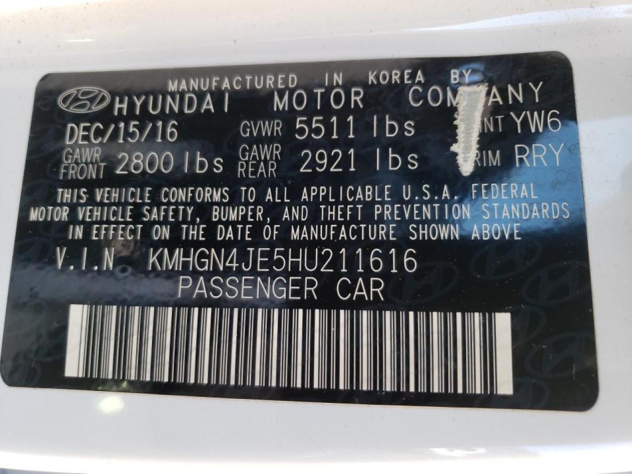 Photo 10 from auction – 2017 GENESIS G80 BASE with VIN KMHGN4JE5HU211616