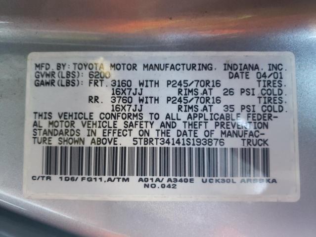 Photo 10 from auction – 2001 TOYOTA TUNDRA ACC with VIN 5TBRT34141S193876
