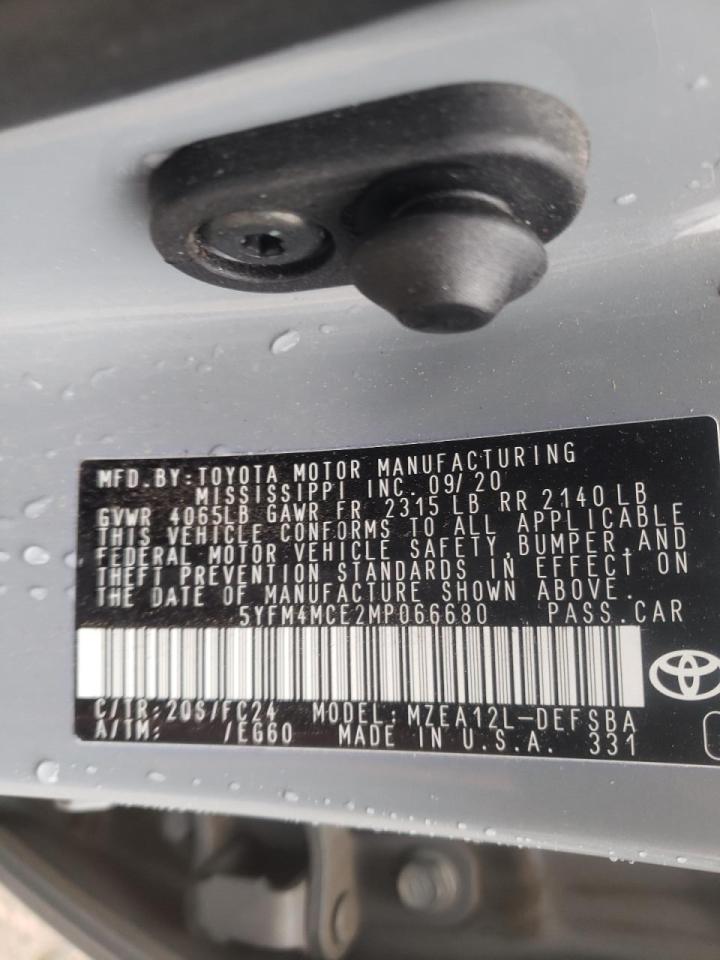 Photo 10 from auction – 2021 TOYOTA COROLLA SE with VIN 5YFM4MCE2MP066680