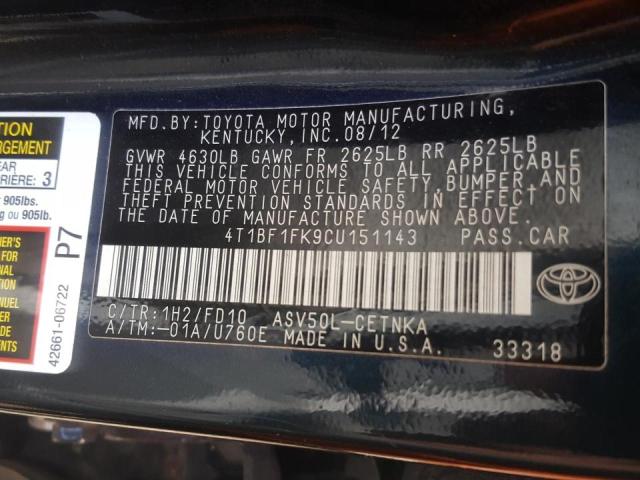 Photo 3 from auction – 2012 TOYOTA CAMRY BASE with VIN 4T1BF1FK9CU151143