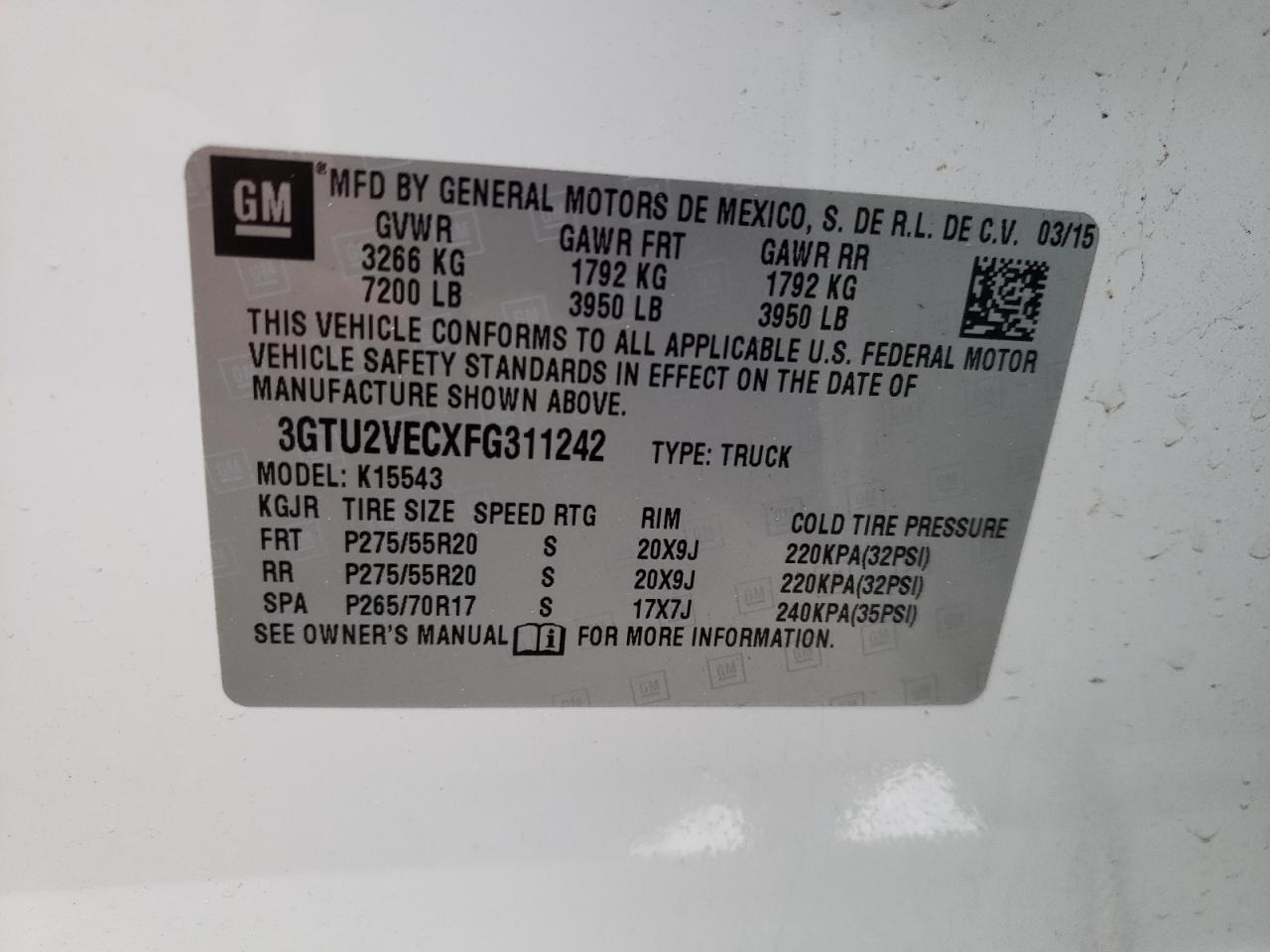 Photo 10 from auction – 2015 GMC SIERRA K15 with VIN 3GTU2VECXFG311242
