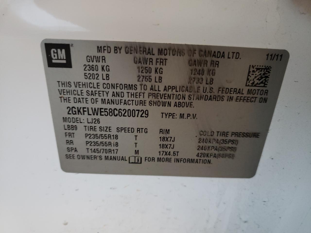 Photo 10 from auction – 2012 GMC TERRAIN SL with VIN 2GKFLWE58C6200729