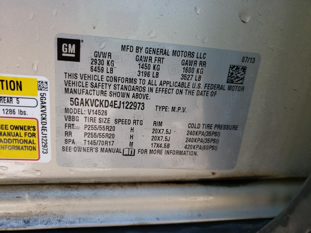 Photo 10 from auction – 2014 BUICK ENCLAVE with VIN 5GAKVCKD4EJ122973