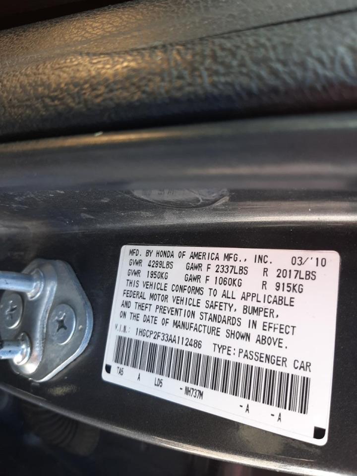Photo 10 from auction – 2010 HONDA ACCORD LX with VIN 1HGCP2F33AA112486