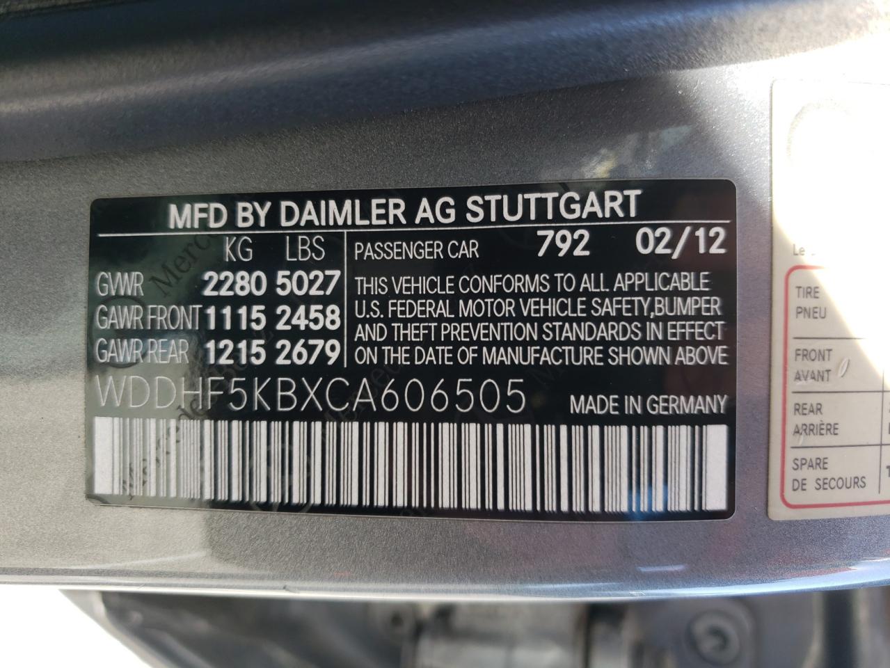 Photo 10 from auction – 2012 MERCEDES-BENZ E 350 with VIN WDDHF5KBXCA606505