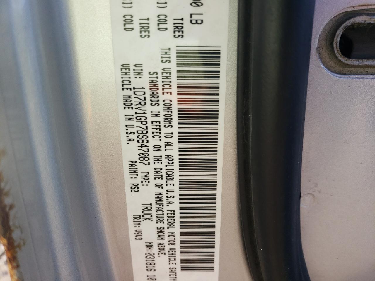 Photo 10 from auction – 2011 DODGE RAM 1500 with VIN 1D7RV1GP7BS647087