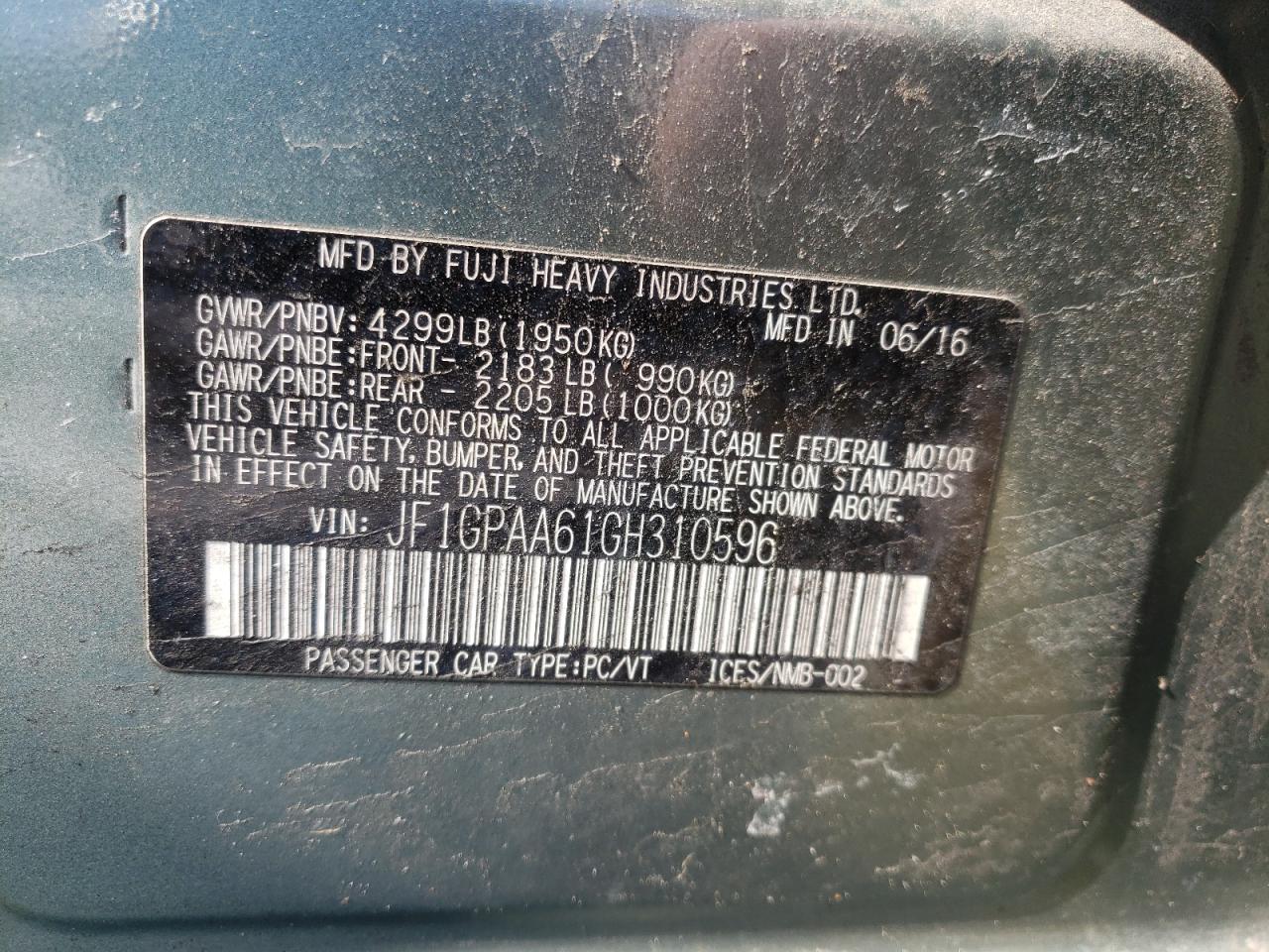 Photo 10 from auction – 2016 SUBARU IMPREZA with VIN JF1GPAA61GH310596