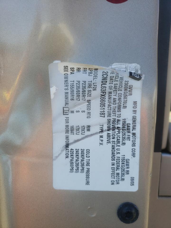 Photo 10 from auction – 2006 CHEVROLET EQUINOX LT with VIN 2CNDL63FX66051187