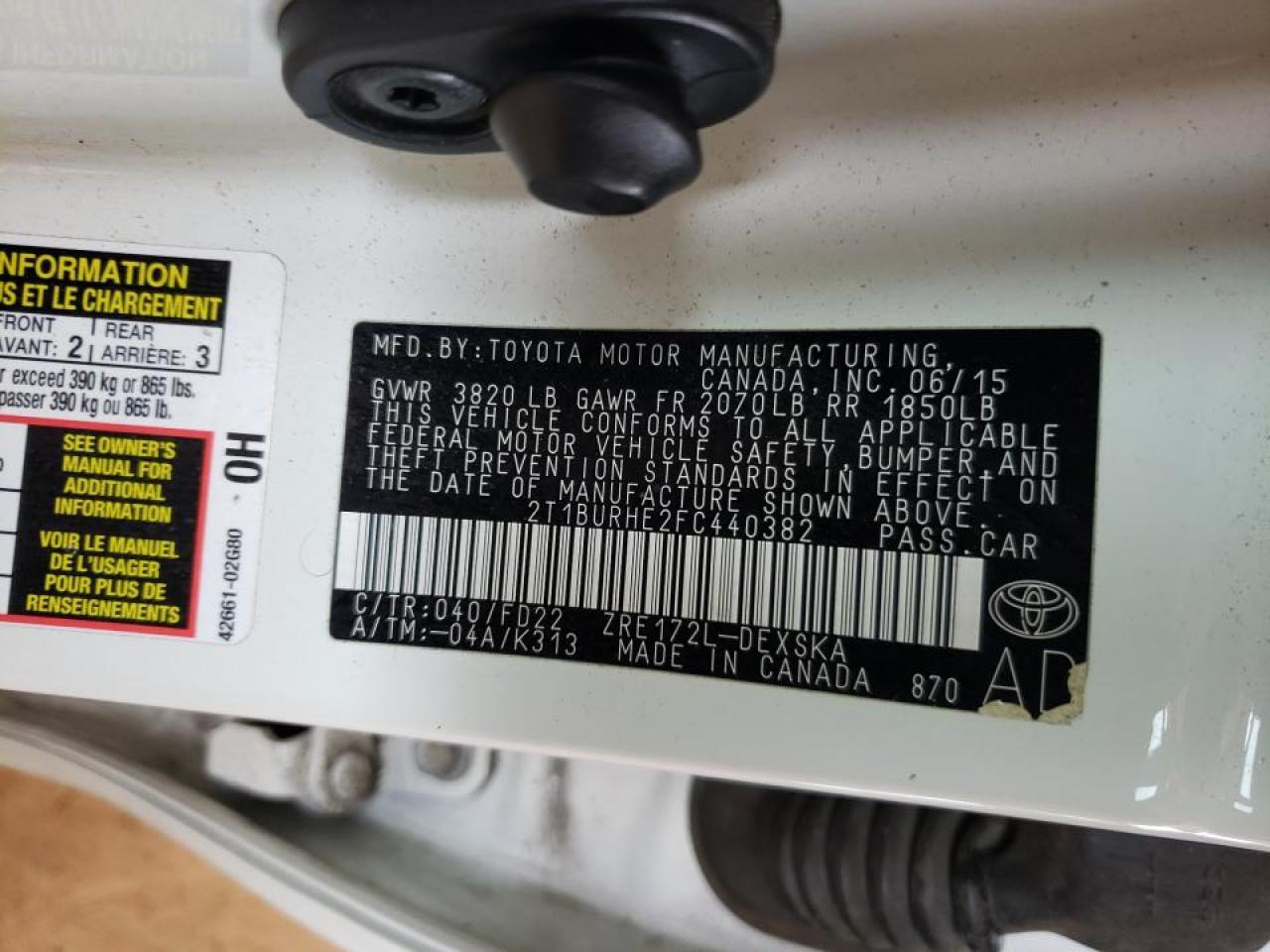 Zdjęcie 10 z aukcji – 2015 TOYOTA COROLLA L z VIN 2T1BURHE2FC440382