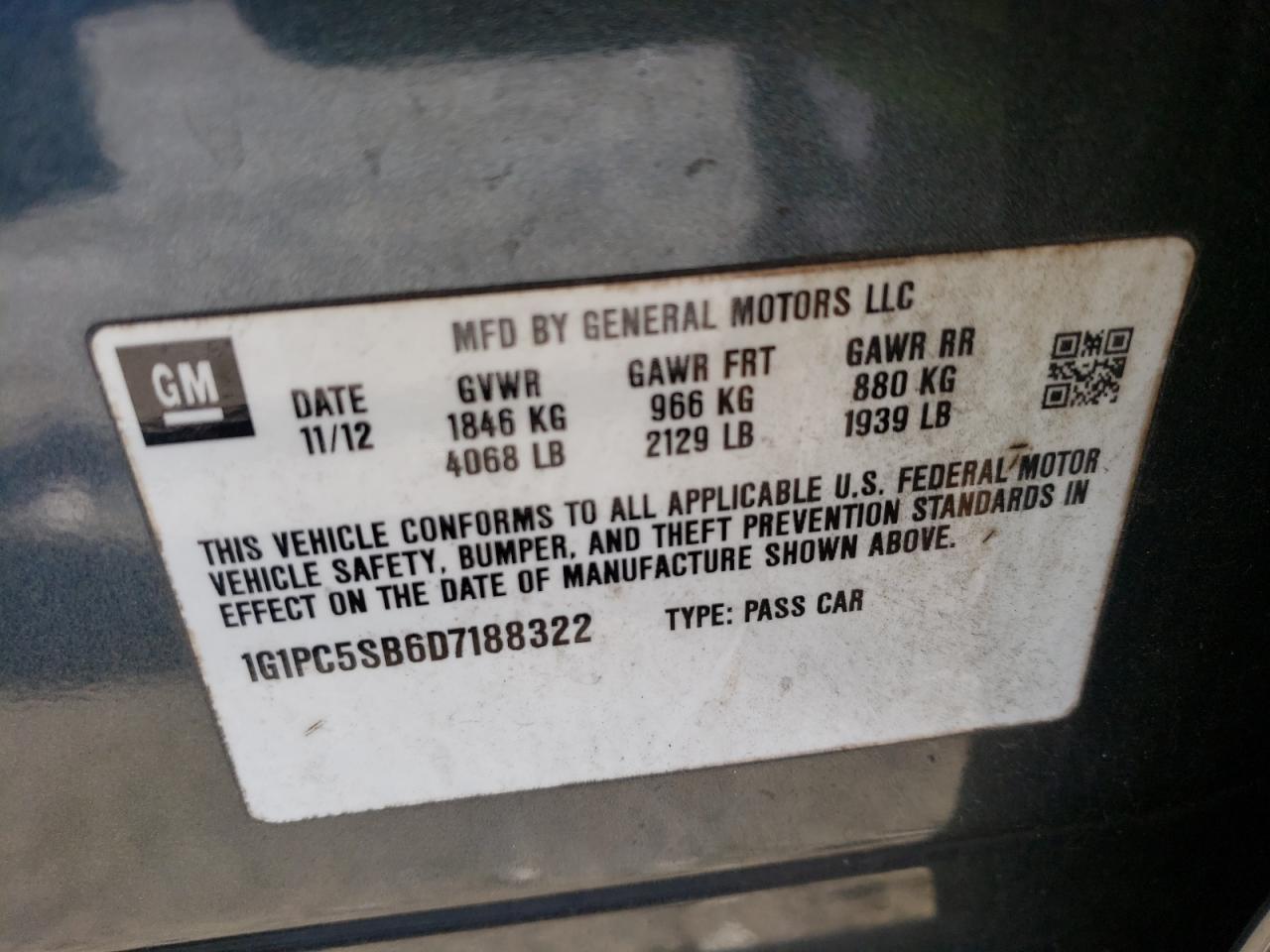 Photo 10 from auction – 2013 CHEVROLET CRUZE LT with VIN 1G1PC5SB6D7188322