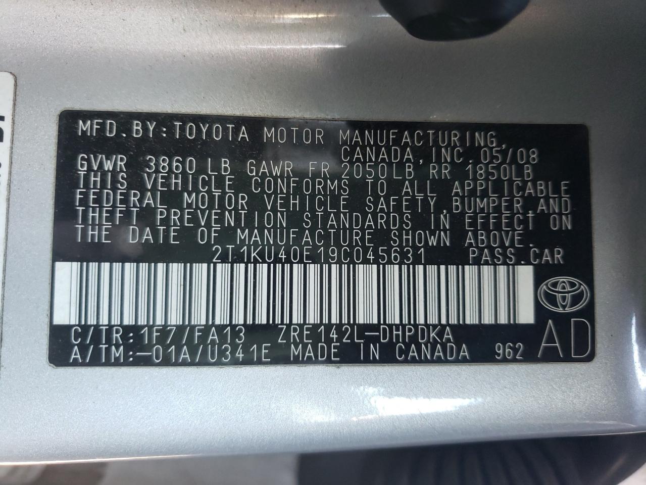 Photo 10 from auction – 2009 TOYOTA MATRIX with VIN 2T1KU40E19C045631