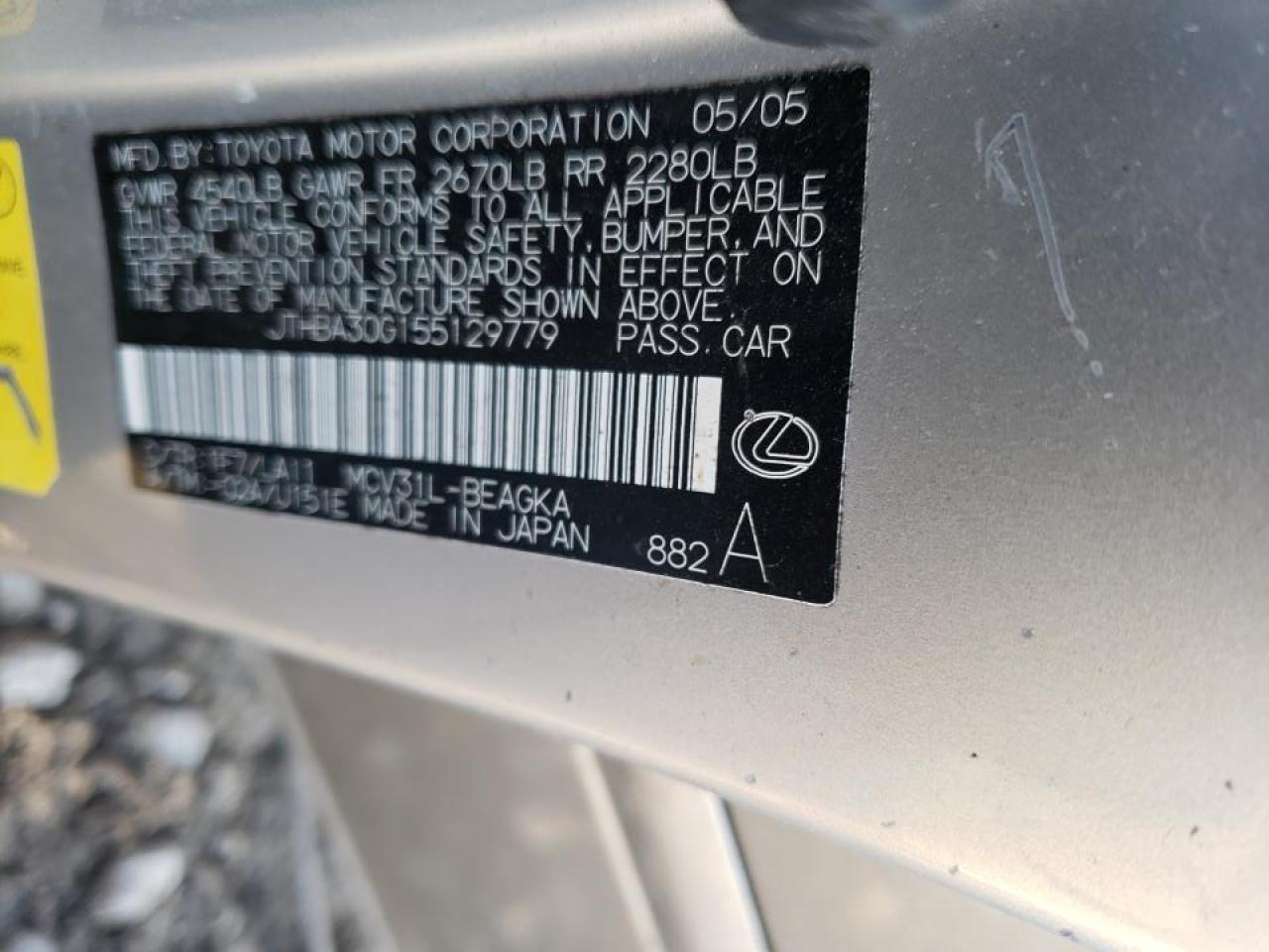 Photo 10 from auction – 2005 LEXUS ES 330 with VIN JTHBA30G155129779