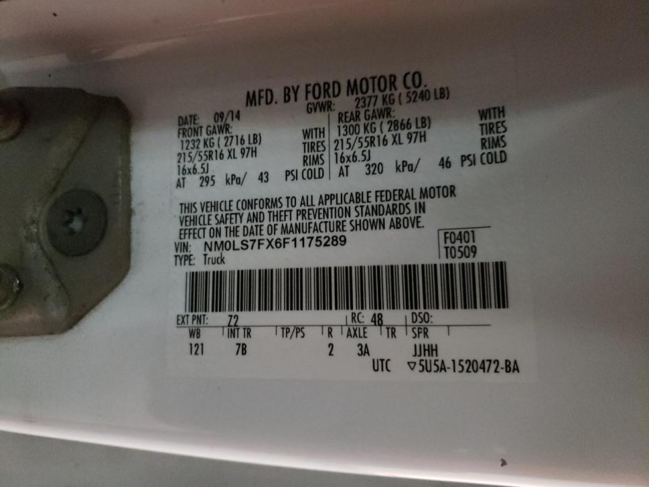 Photo 10 from auction – 2015 FORD TRANSIT CO with VIN NM0LS7FX6F1175289
