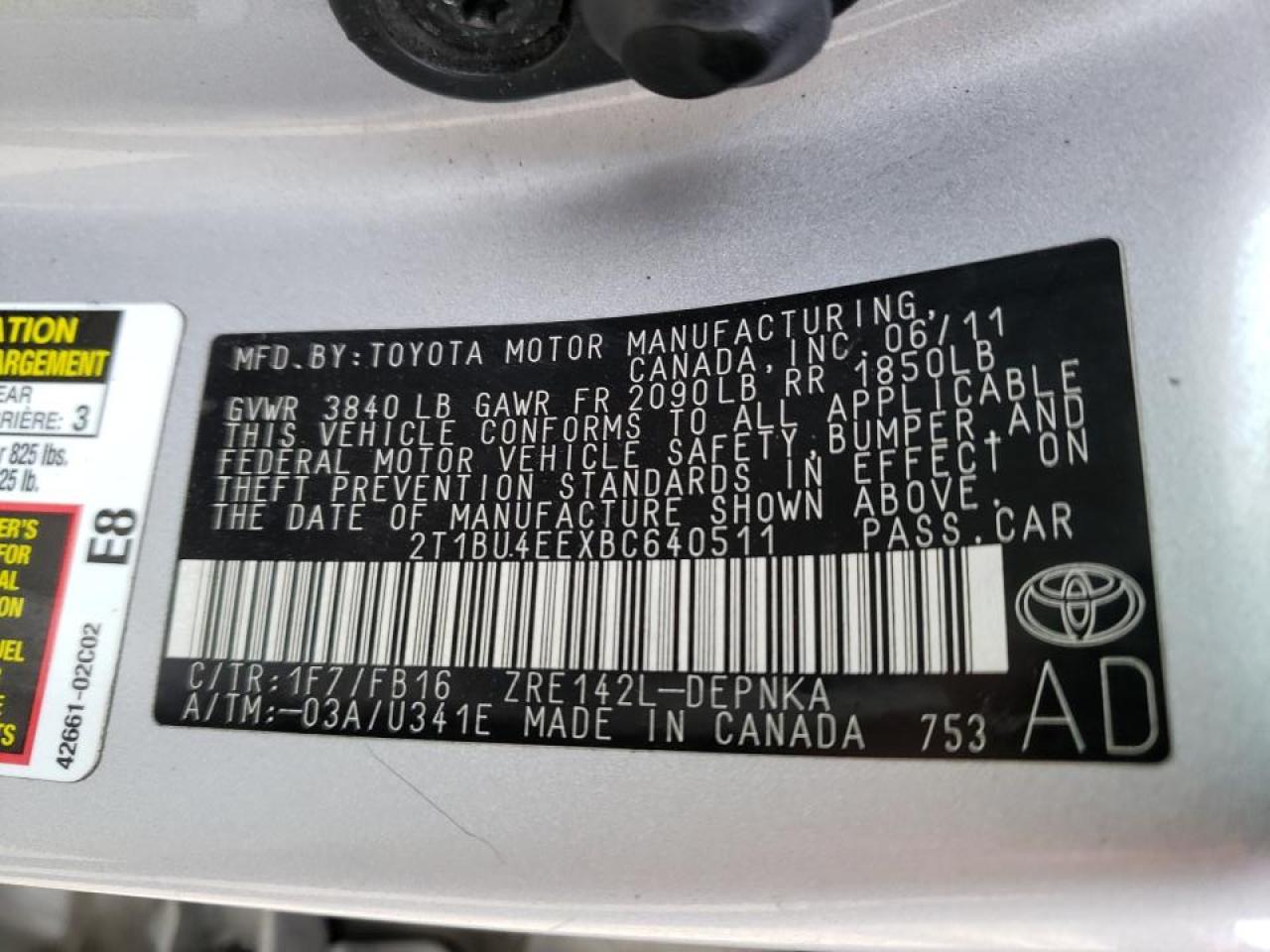 Photo 10 from auction – 2011 TOYOTA COROLLA BA with VIN 2T1BU4EEXBC640511