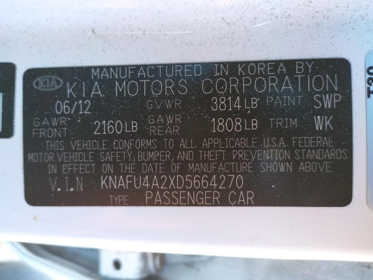 Photo 10 from auction – 2013 KIA FORTE EX with VIN KNAFU4A2XD5664270