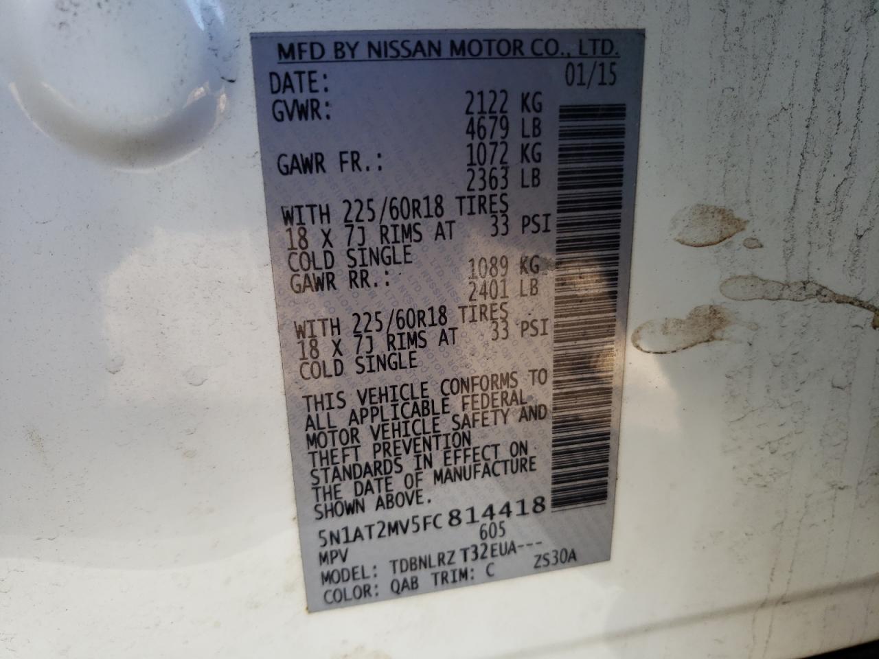 Photo 10 from auction – 2015 NISSAN ROGUE S with VIN 5N1AT2MV5FC814418
