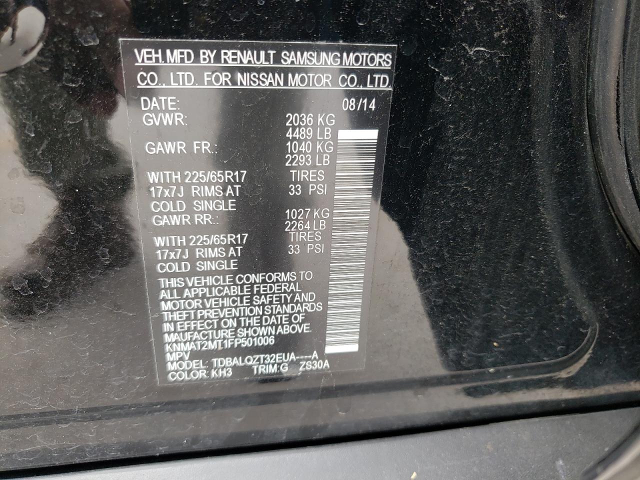 Photo 10 from auction – 2015 NISSAN ROGUE S with VIN KNMAT2MT1FP501006