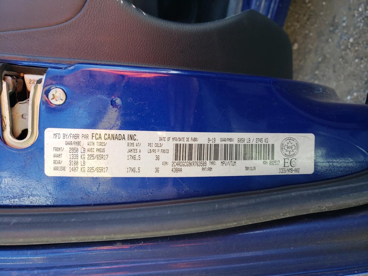 Photo 10 from auction – 2019 DODGE GRAND CARA with VIN 2C4RDGCG9KR763589