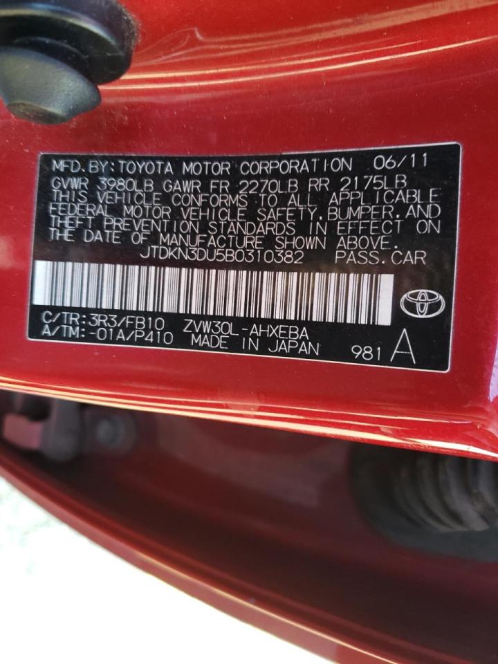 Photo 10 from auction – 2011 TOYOTA PRIUS with VIN JTDKN3DU5B0310382