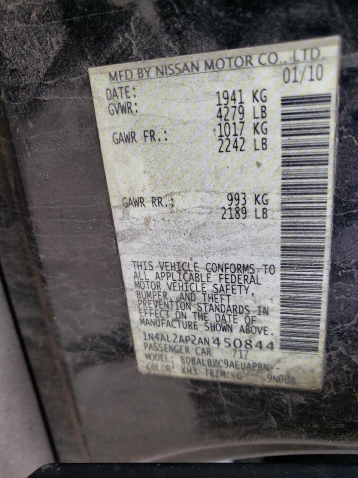 Photo 10 from auction – 2010 NISSAN ALTIMA BAS with VIN 1N4AL2AP2AN450844