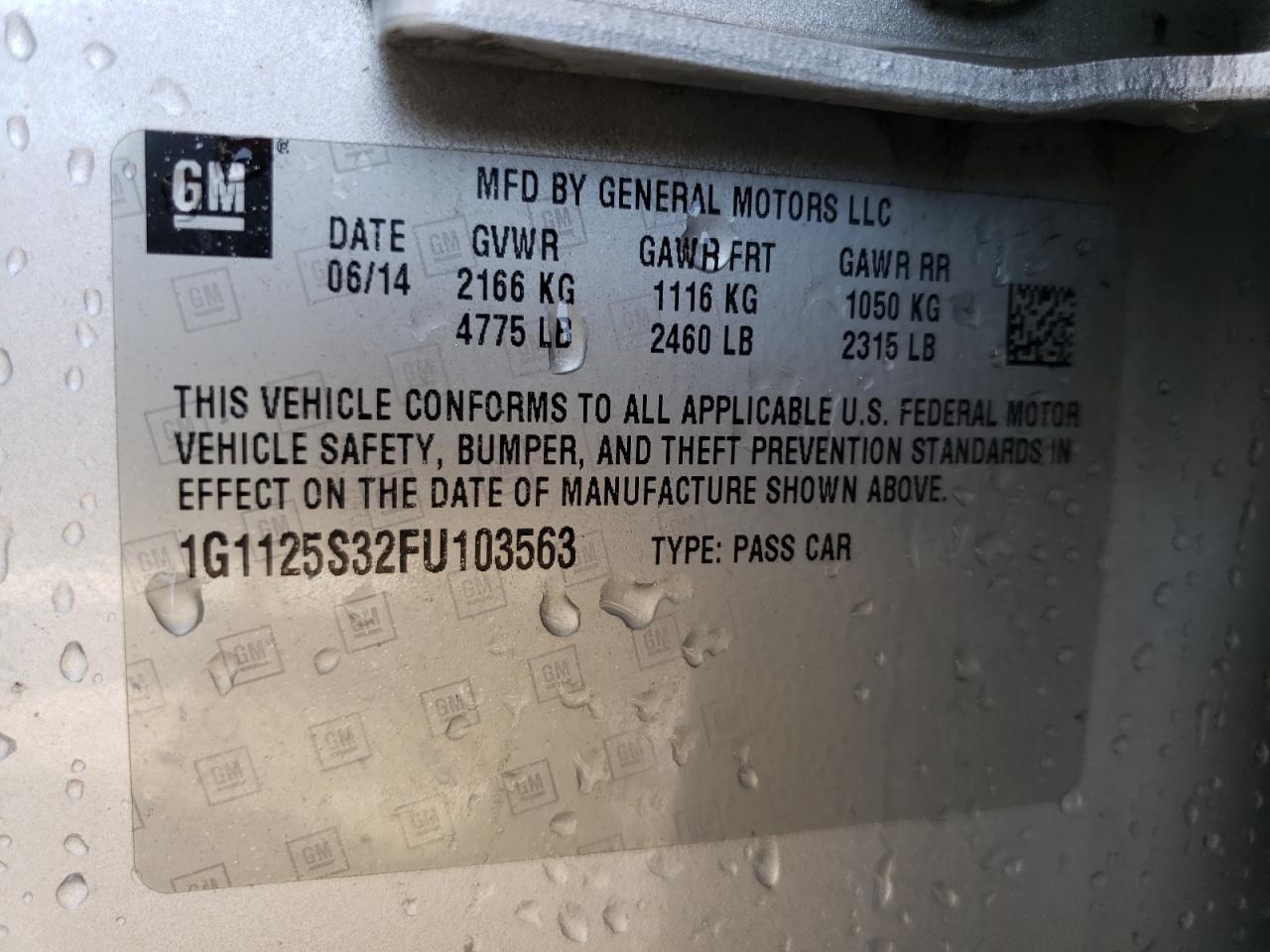 Photo 10 from auction – 2015 CHEVROLET IMPALA LT with VIN 1G1125S32FU103563