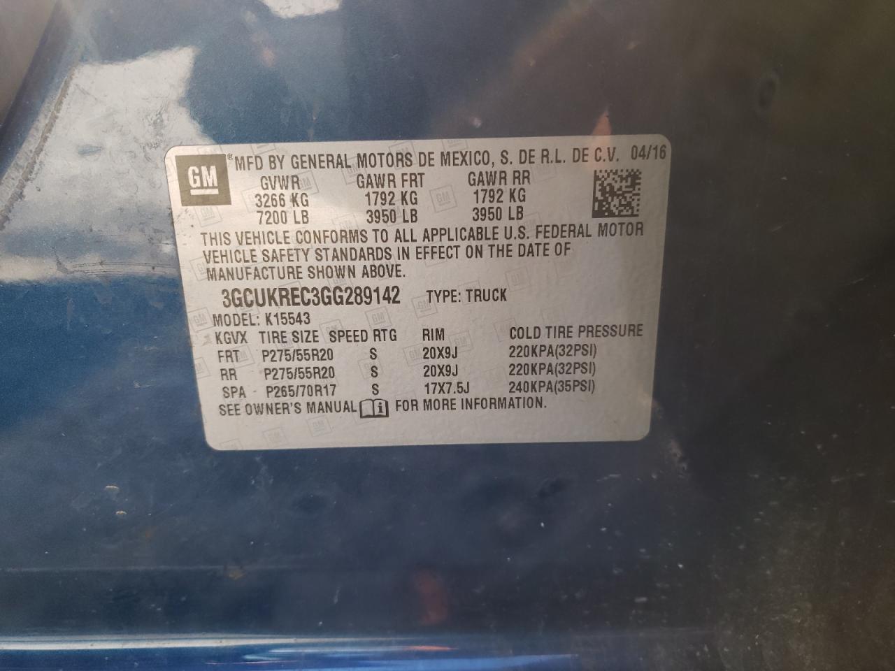 Photo 10 from auction – 2016 CHEVROLET SILVERADO with VIN 3GCUKREC3GG289142
