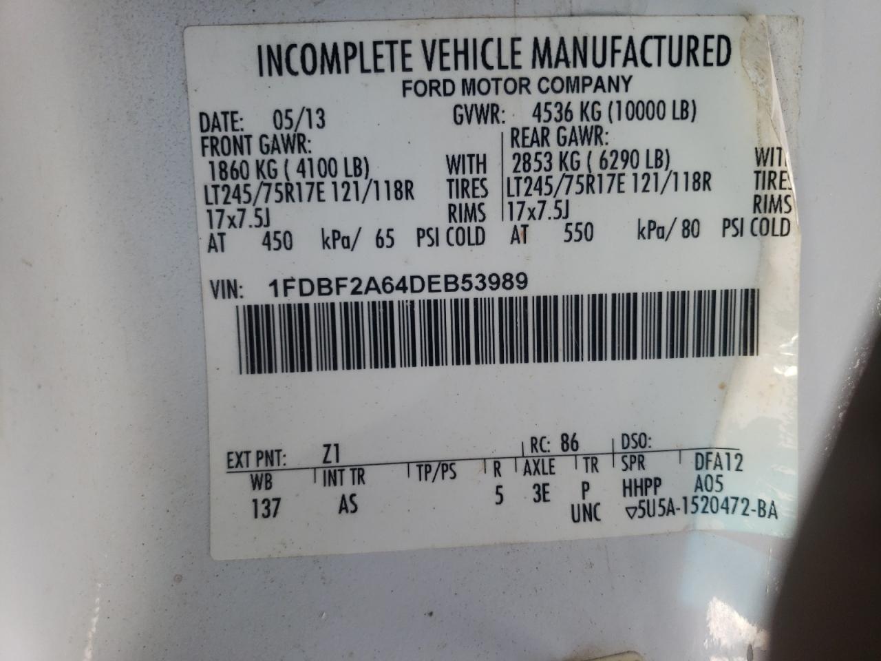 Photo 10 from auction – 2013 FORD F250 SUPER with VIN 1FDBF2A64DEB53989