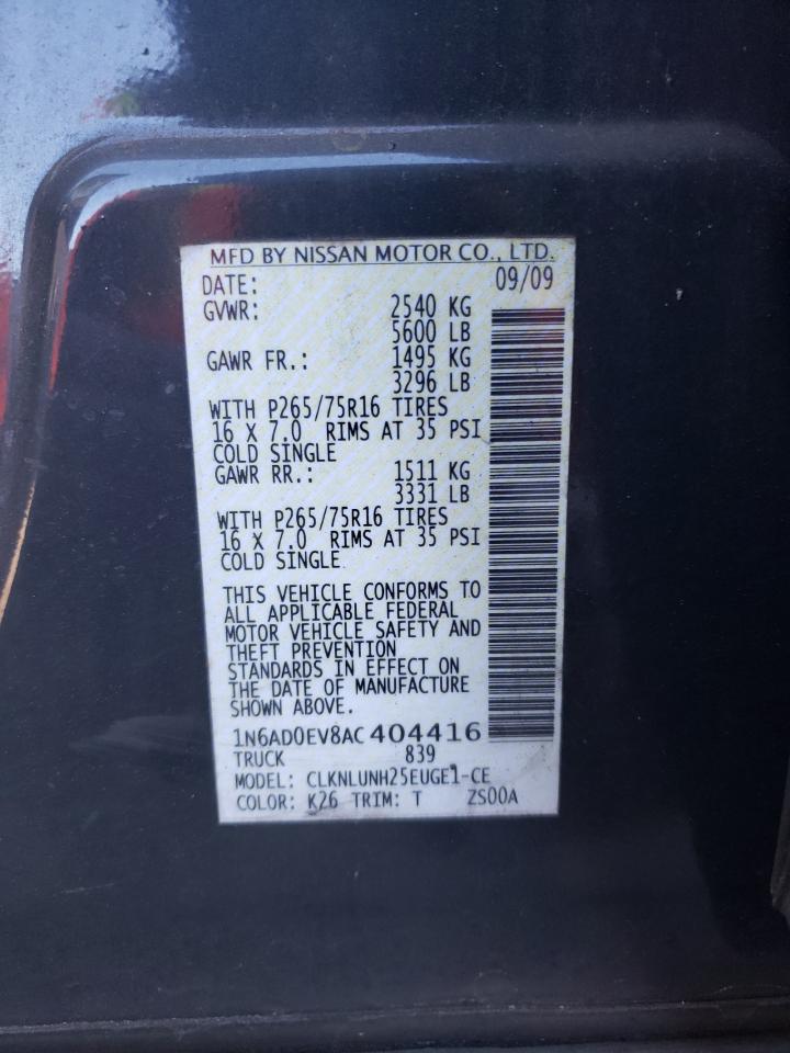 Photo 10 from auction – 2010 NISSAN FRONTIER C with VIN 1N6AD0EV8AC404416