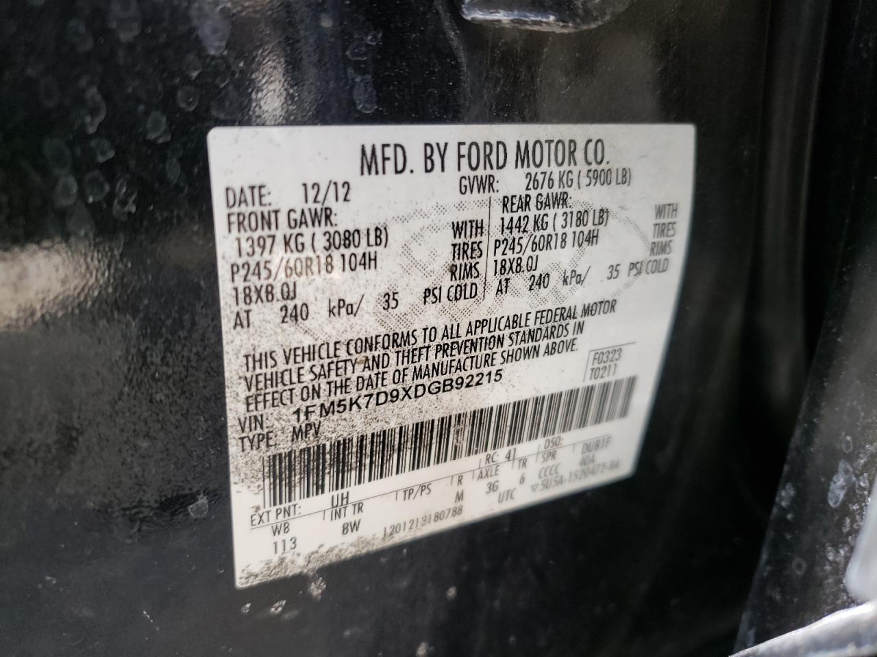 Photo 10 from auction – 2013 FORD EXPLORER X with VIN 1FM5K7D9XDGB92215